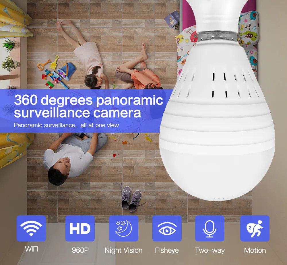 SDETER 2MP 360 градусов Беспроводная ip-камера Wifi лампа ИК-светильник рыбий глаз панорамная домашняя камера безопасности 2 способа аудио P2P до 128GB