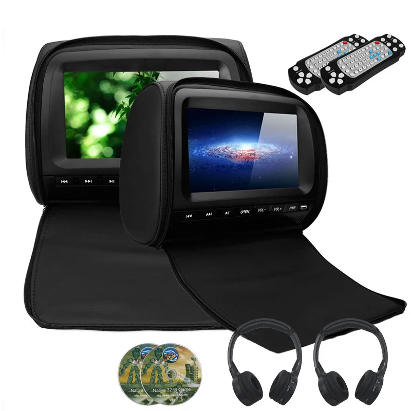 Cemicen 9 дюймов дисплей подголовника автомобиля TFT lcd сенсорный экран DVD MP5 видео плеер на молнии крышка поддержка IR FM USB SD динамик игры - Цвет: Black With Headphone