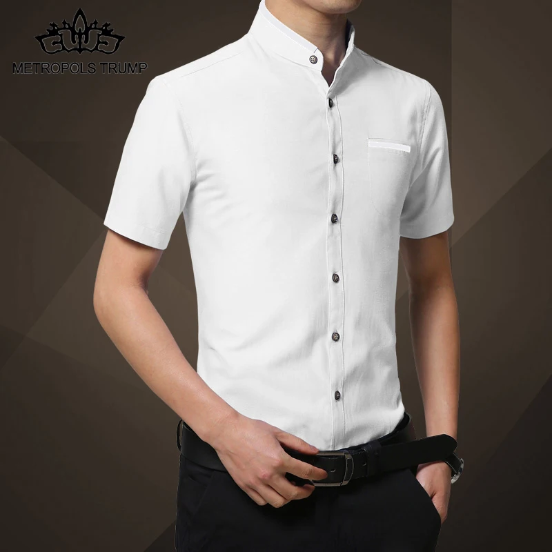2018 Summer Men's Shirt Brand Business Casual Men Dress Short Sleeves Stand Collar Solid colour Chemise Homme | Мужская одежда