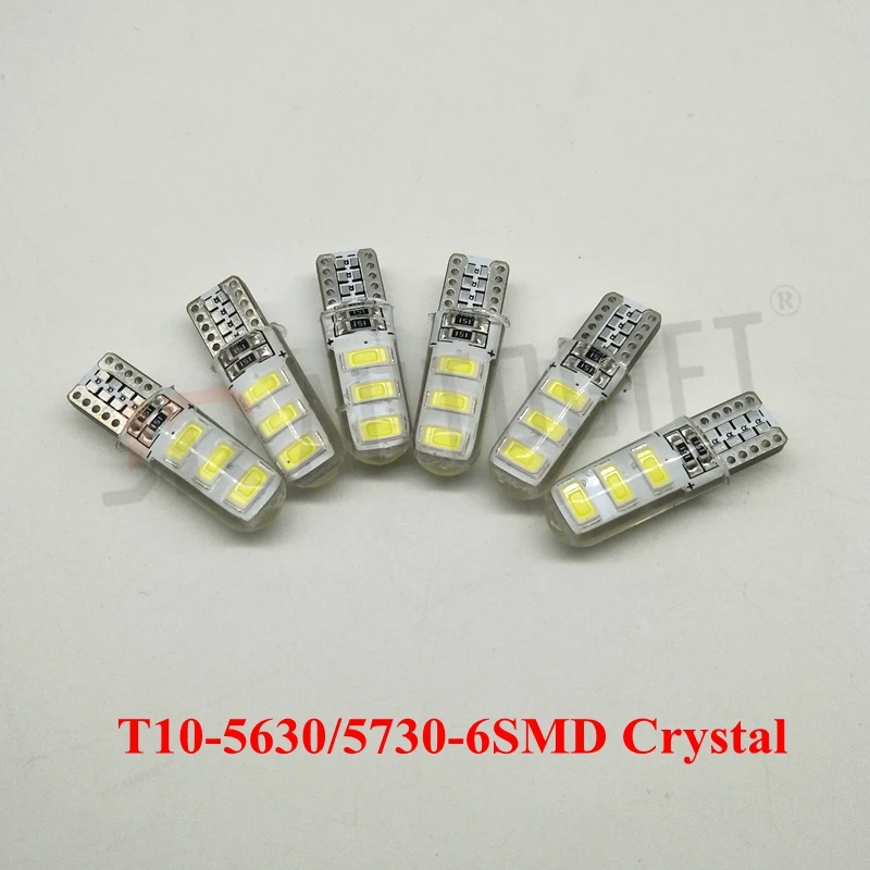 50 шт. Автомобильные светодиодные лампы T10 6smd 5630 5730 хрустальная лампа canbus parking t10