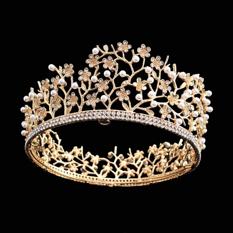 

Classic Crystal Flower Branch Bridal Wedding Hair Accessories Pearl Tiara Crown Headband For Women Prom Party Headpiece Hairwear