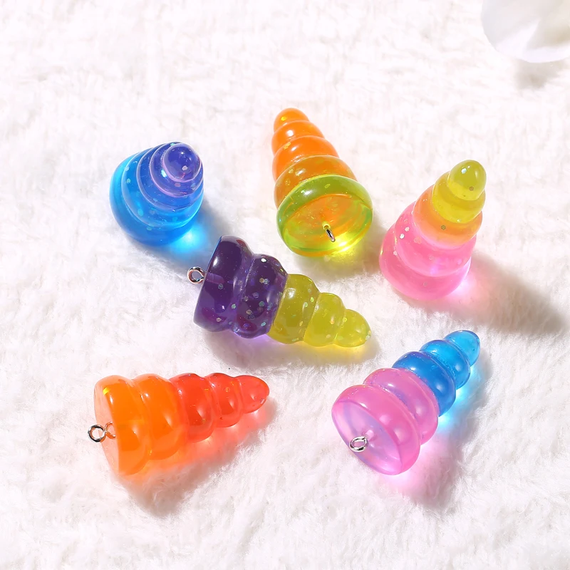 18pcs 21*37mm unicorn horn charms rainbow color resin necklace pendant keychain for DIY earring decoration | Украшения и