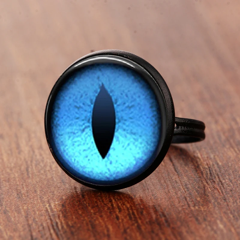 SUTEYI Vintage blue Dragon eye charm Cat glass dome cabochon gift for send friend adjustable rings handmade 100% | Украшения и