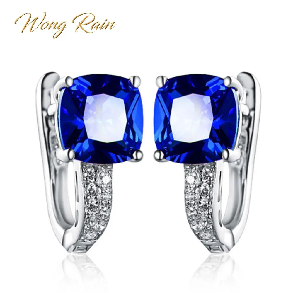 Серьги Wong Rain из 100% стерлингового серебра 925 пробы с белым золотом и синим топазом