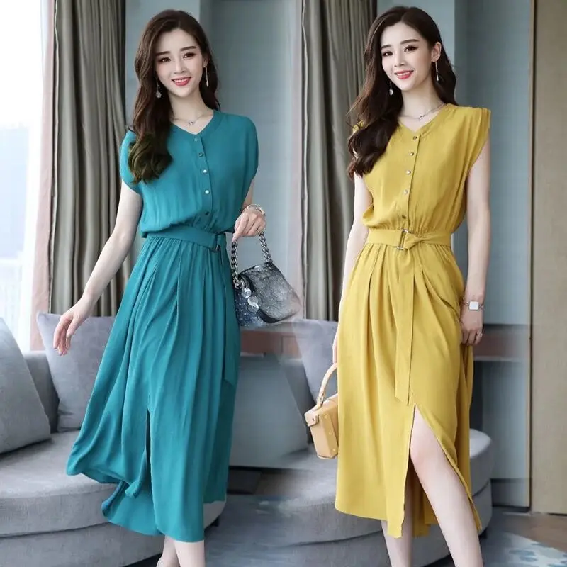 2019 женский элегантный большой размер летнее платье свободное шифоновое миди