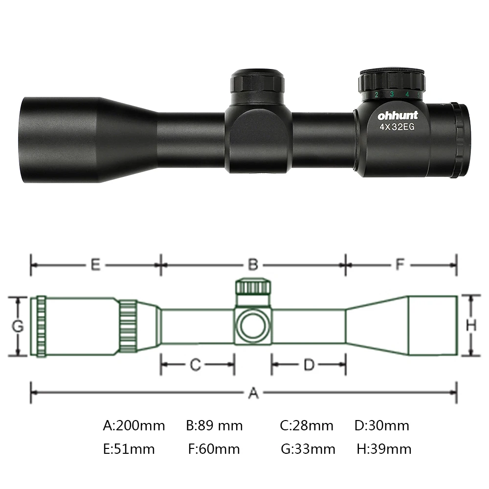 Охота ohhunt 4x32EG 1 дюймов компактный прицел красный зеленый с подсветкой дальномер