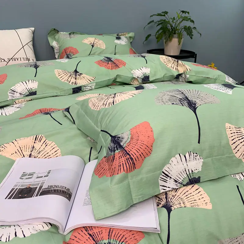 Комплект постельного белья Ginkgo leaf fan из чистого хлопка набор Queen King Size простыня с