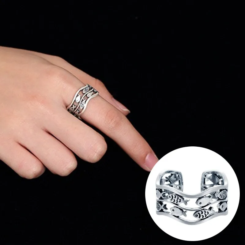 QIMING Античная тайский серебряный кулон моды кольца с рыбками для женщин милые