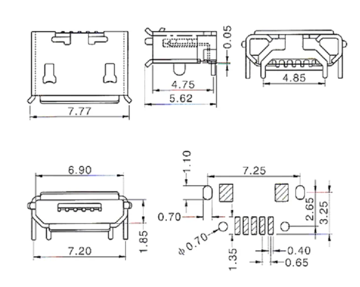 10 шт. разъем Micro USB гнездо типа 5Pin SMT Хвостовая зарядная розетка PCB плата 1|board