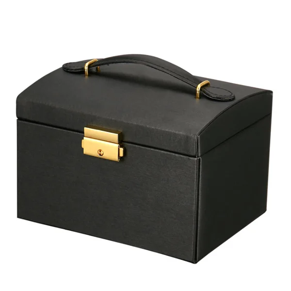 Коробка для упаковки ювелирных изделий из искусственной кожи с 2 ящиками для женщин, органайзер для хранения косметики, косметический Органайзер для путешествий - Цвет: Black