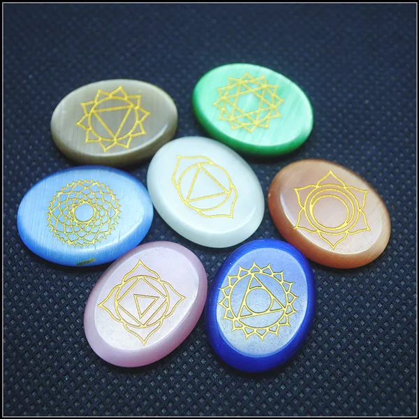 7 шт. семь чакр Тибетская Религия чакала кошачий глаз Стекло для резьбы без