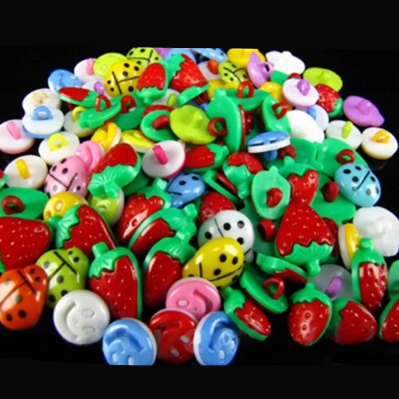 100 шт. Разноцветные Детские пуговицы с 1 отверстием|children buttons|shaped buttonplastic ladybug |