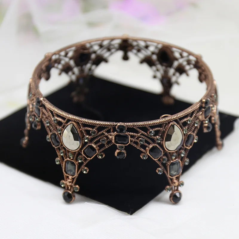 HIMSTORY барокко Черный Кристалл Стразы день рождения диадема полная круглая тиара