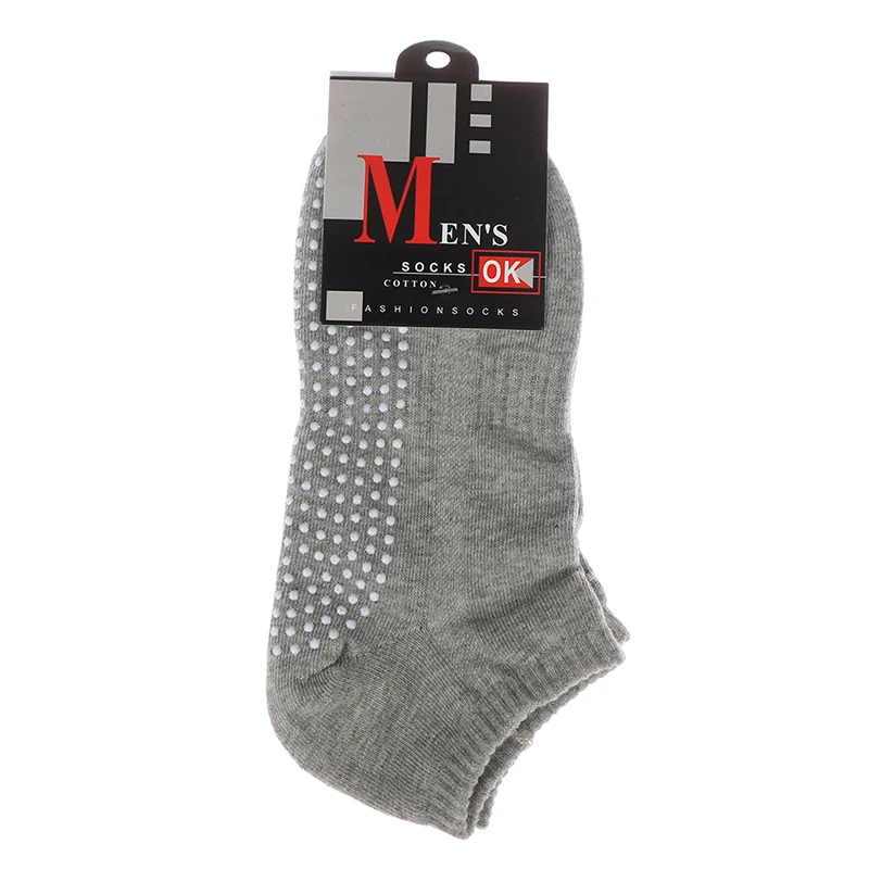 Light grey 1 пара, мужские хлопковые нескользящие носки для йоги, дышащие нескользящие носки-тапочки для пилатеса, тренажерного зала, фитнеса, размеры 39-44 - Цвет: Light grey