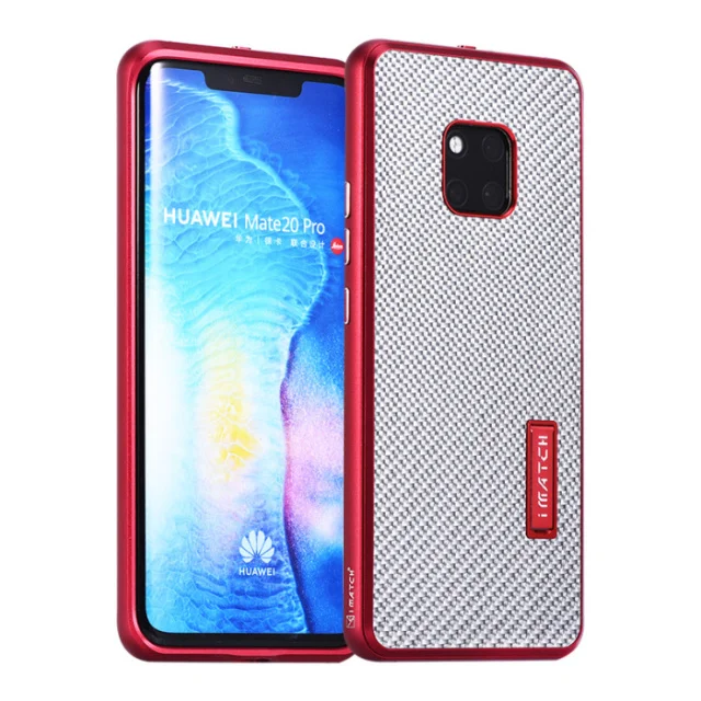 Red Bumper Silver IMatch настоящий карбоновый и алюминиевый металлический чехол для huawei mate 20/Pro роскошный чехол с полной защитой для huawei mate 20 чехол - Цвет: Red Bumper Silver