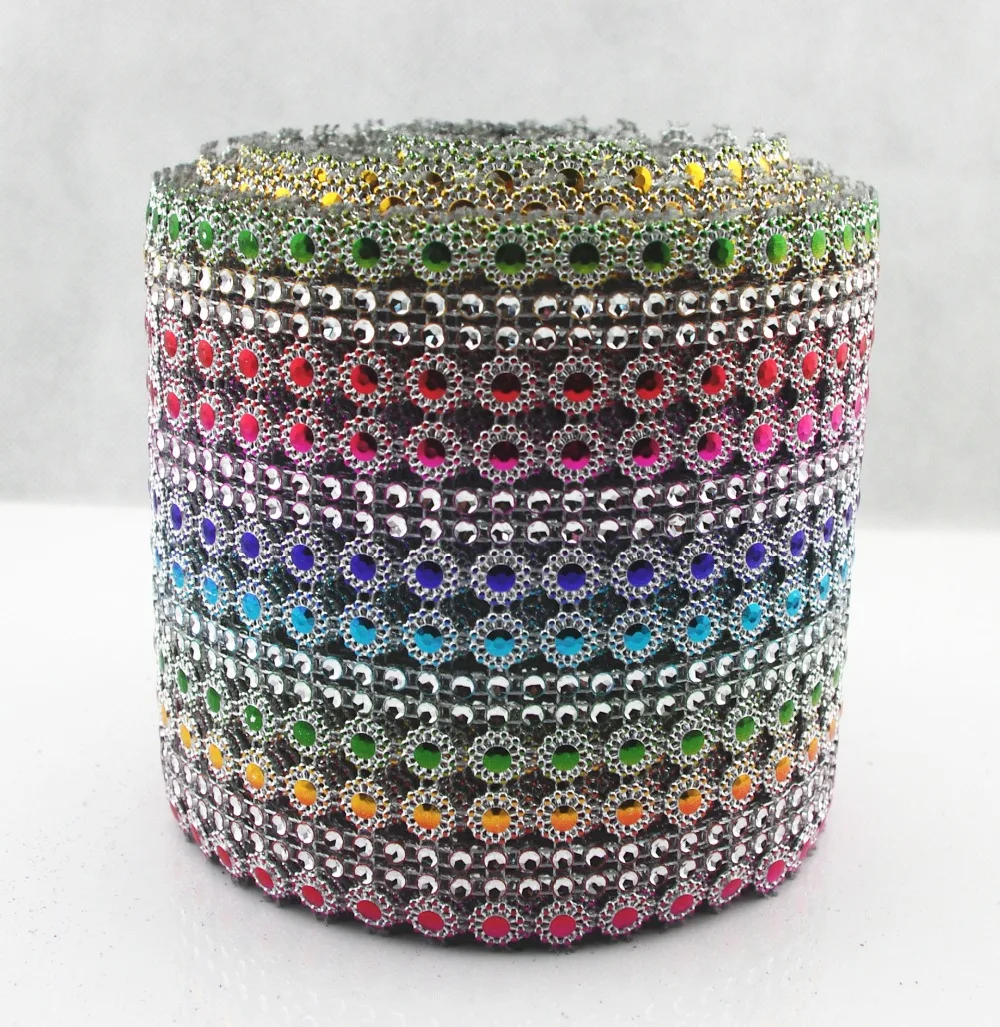 16 рядов двойной стены Подсолнух разы сетчатая лента Радуга со стразами свадебные