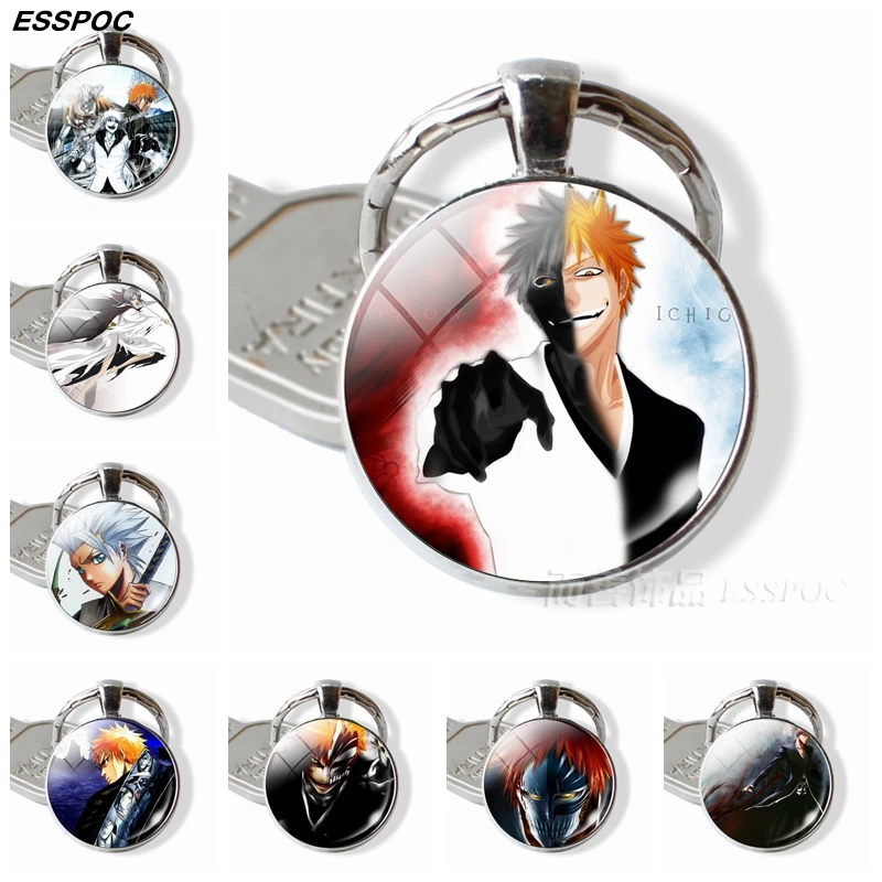 Bleach аниме брелок, персонаж аниме, стекло, кабошон, серебро, покрытый металлом брелок, модные ювелирные изделия, подарок для мужчин