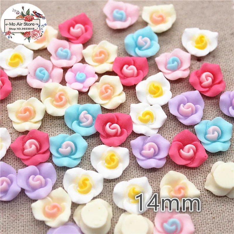 50pcs 14mm Mixed Color beauty Maataifaal flowers resin flatback cabochon DIY jewelry/phone Charm decoration No Hole | Дом и сад
