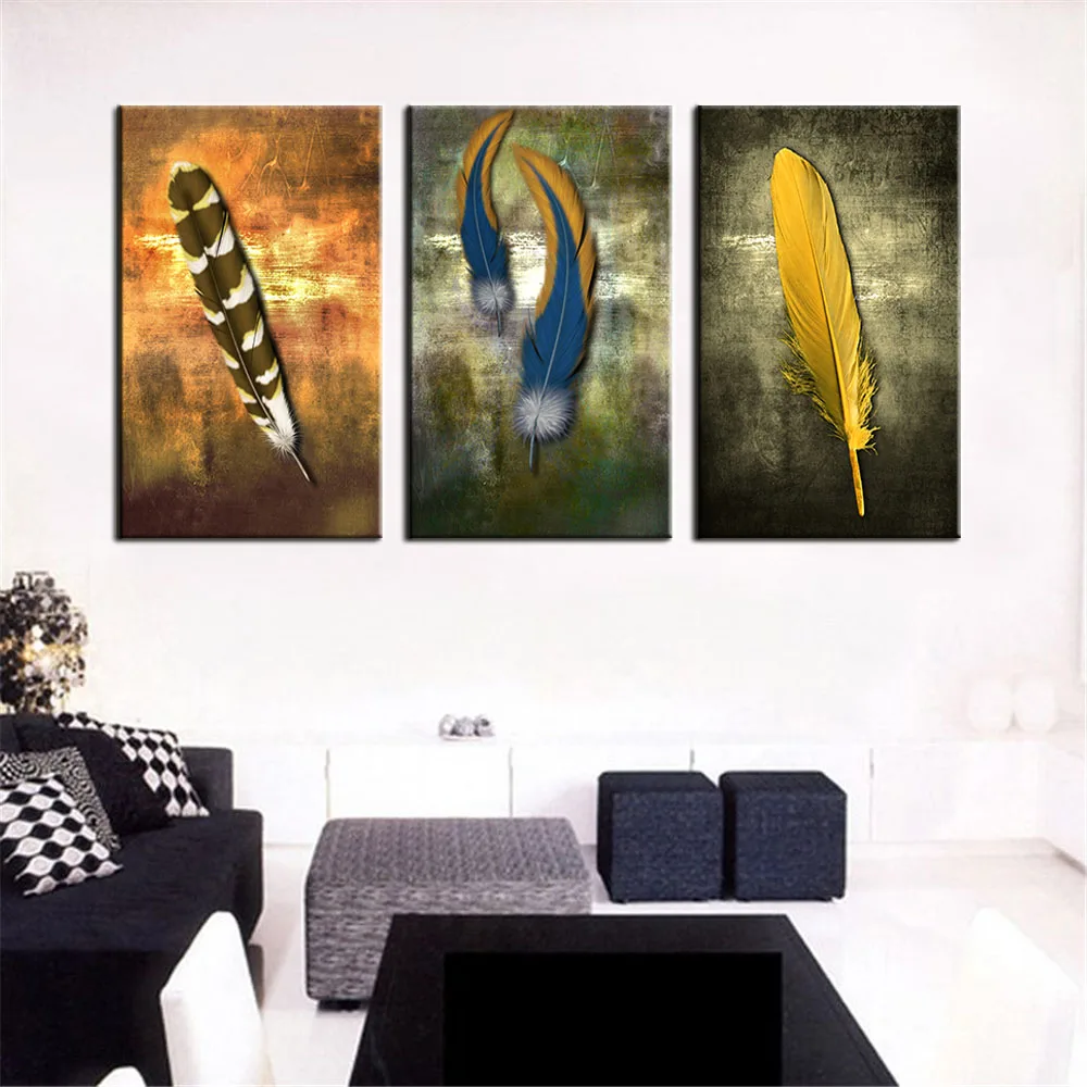 Oil Paintings on Canvas Feather White Modern Abstract Painting Wall Art Home Decor Picture for Living Room Bedroom Gift 3pcs | Дом и сад