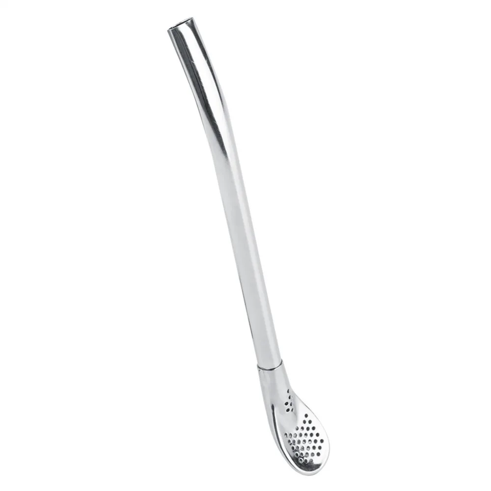 Нержавеющая сталь металлическая Питьевая соломенная Ложка 2 в 1 дизайн может