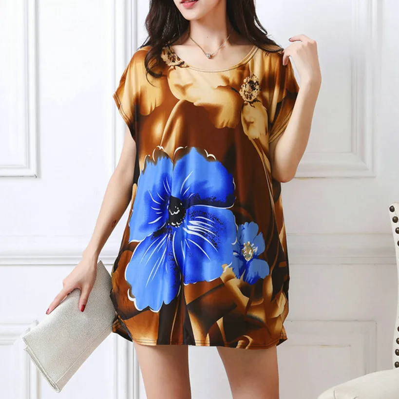 New summer spring 2018 Fashion Women short sleeve Dresses Plus Size Dress Loose Print tunic casual tops L-5XL tiger leopar | Женская