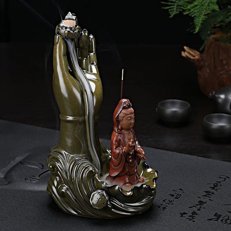 Новые благовония бергамот Backflow курильница с Буддой гуанинь Лотос горелка