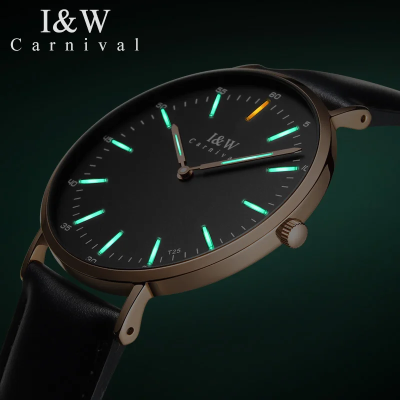 Ультратонкие светящиеся часы Carnival T25 Tritium женские кварцевые I & W 6 мм от топового