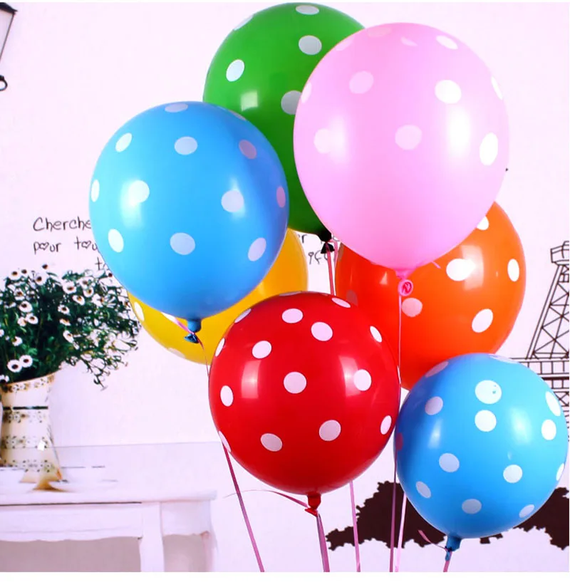 

10 шт./лот 12-дюймовый латексный воздушный шар с белыми точками, воздушные шары, надувные воздушные шары для свадьбы, дня рождения, вечеринки, у...