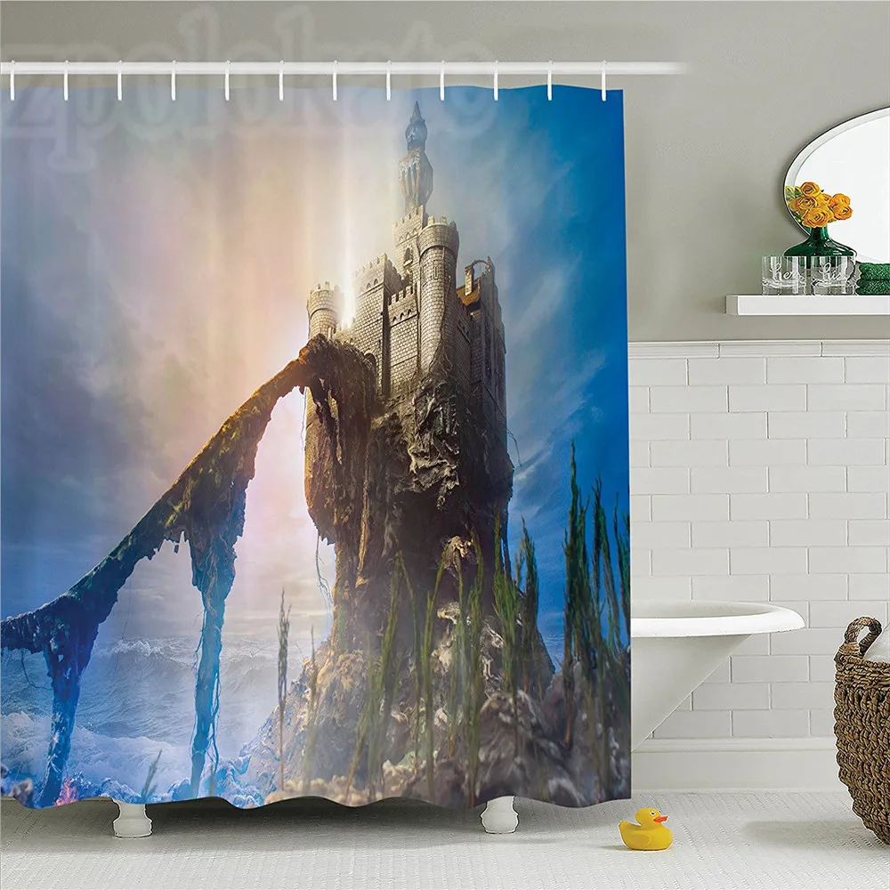Средневековый декора душ занавес набор старый древний фантастический замок на