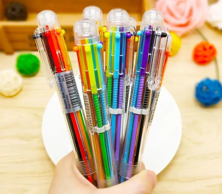 3PCS Multi 6 Color In One Set Red Blue Black Ball Point Ballpoint Pen For Writing School Office Supplies Stationery Kids