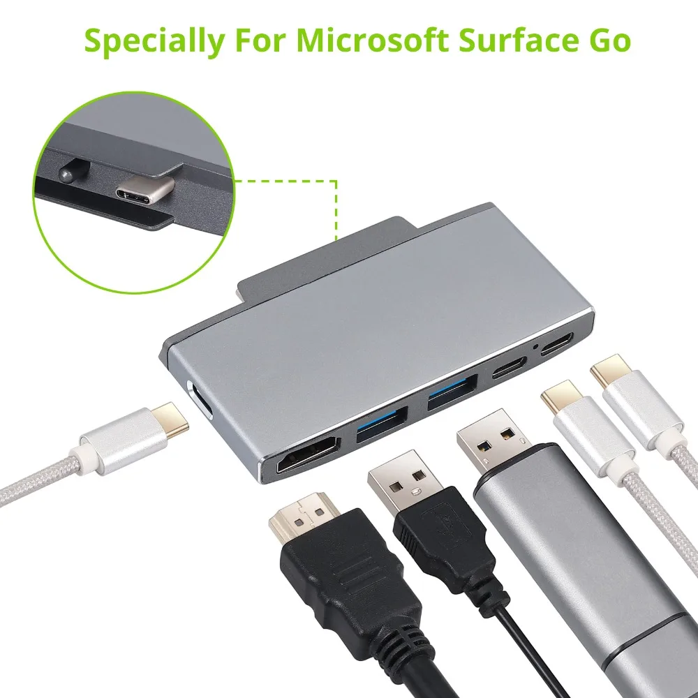 Mini 4K кабель-Переходник USB C на HDMI поверхности Go поверхность ступицы Go док Statio Поддержка до 60 Вт PD зарядки USB 3,0 6 в 1 взаимный обмен данными между компьютером и периферийными устройствами C Hub адаптер