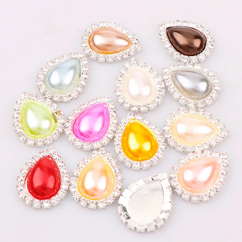 New 13x18mm Teardrop Pearl Button Brass 20x26mm Silver Metal Tray Rhinestone Cabochon Base Cameo Setting DIY Jewelry Charms | Украшения и