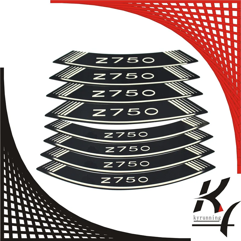 High Quality KYRUNNING Motorcycle rim strips &quotZ750&quot logo Stickers wheel decals for Kawasaki Z750 Z 750 | Автомобили и
