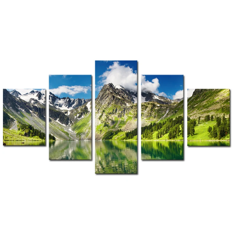2017 New Wall Art (no Frame)5 Pcs Cloud Snowy Lake Mountain Home Decor Canvas Picture Hd Print Painting Set Of 5 Each | Дом и сад