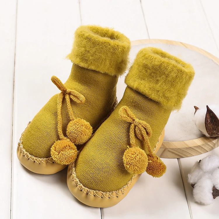 Новые зимние толстые 0-12 M/12-24 M Детские Первые ходунки из искусственной кожи обувь для малышей мягкая подошва новорожденных одноцветные домашние носки - Цвет: Yellow