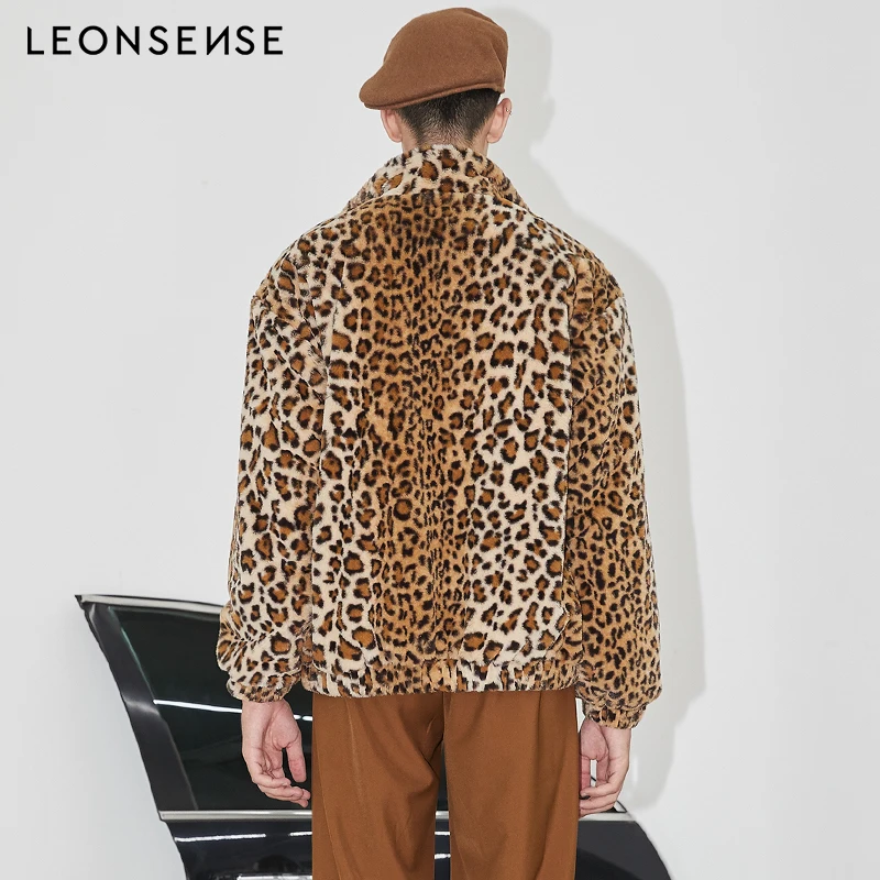 LEONSENSE новый роскошный искусственный мех пальто Леопардовый принт зимняя мужская