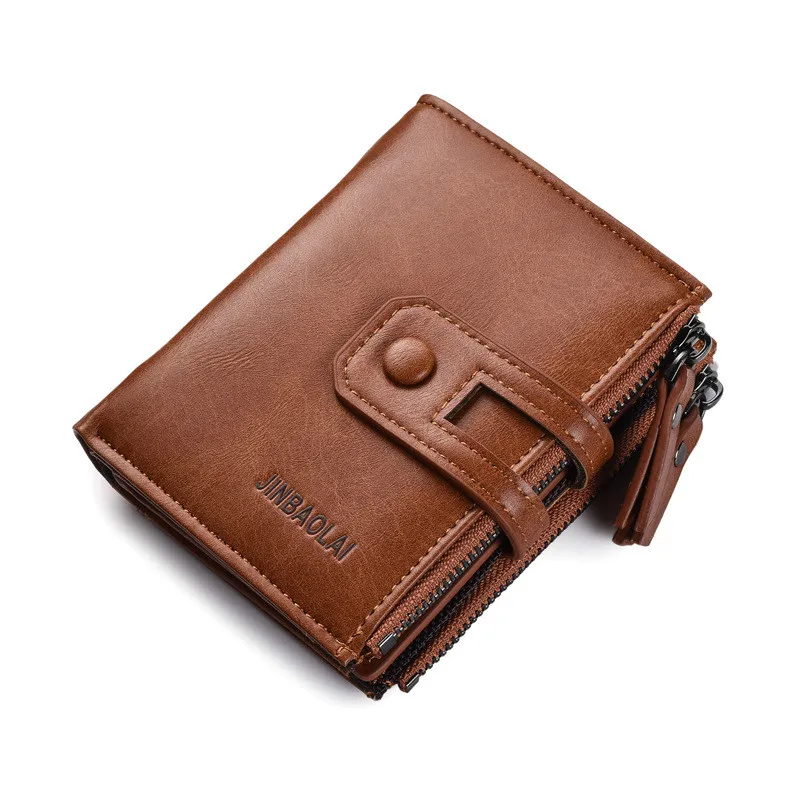 

High Quality Tri-bifold Wallet Purse Pu Leather Men's Wallet Hasp Design Small Mens Wallets With Zipper Coin Pocket Card Holder