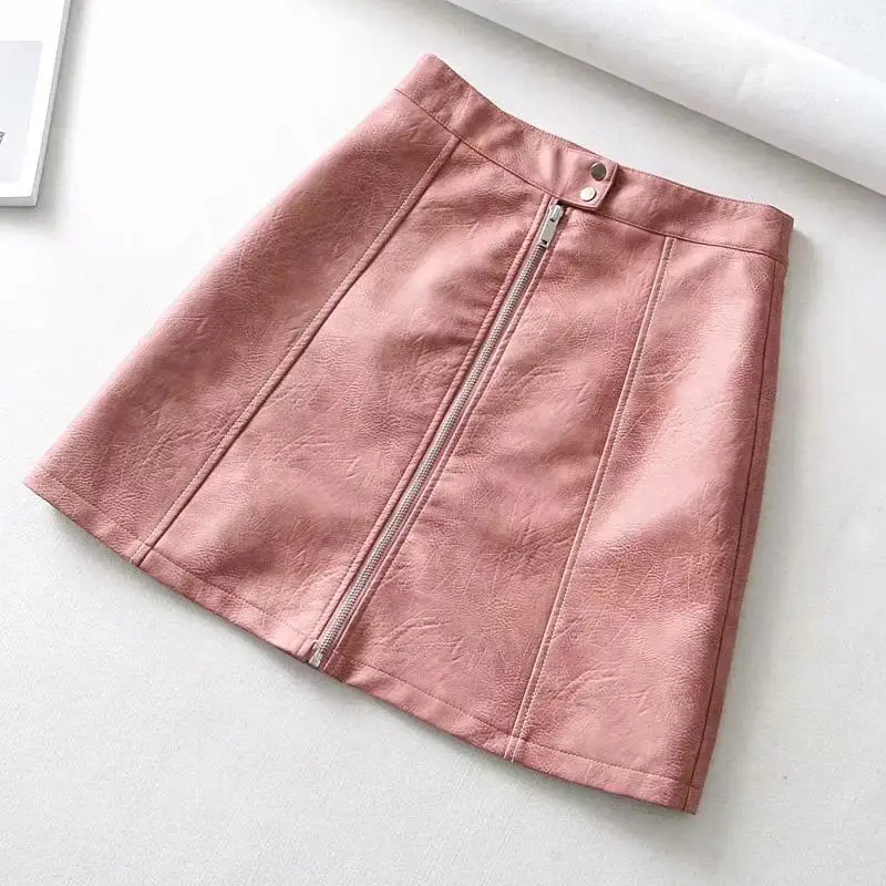 Pink Ly Varey Lin, сексуальная женская юбка из мягкой искусственной кожи с высокой талией, осенняя винтажная Женская мини-юбка из искусственной кожи черного и розового цвета в стиле панк - Цвет: Pink