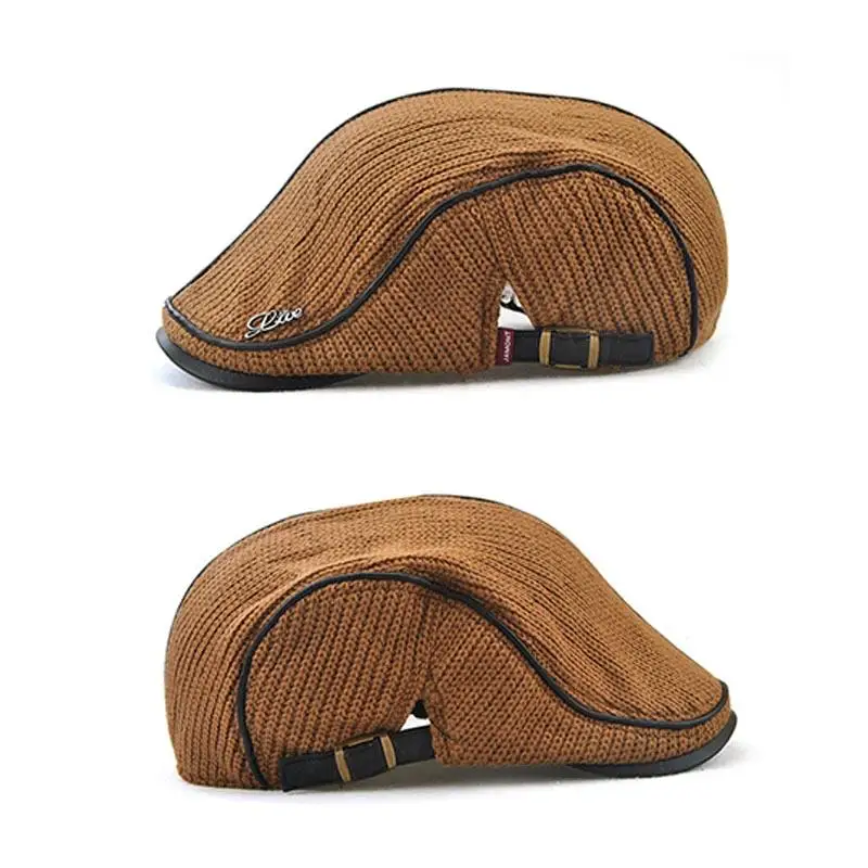 Высокое качество Зимний теплый вязаный берет Casquette Homme кожаная плоская кепка для