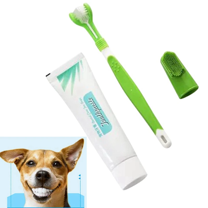 

3-heads Finger Heads Edible Toothpaste Pet Dog Oral Care Cleaning Supplies Toothpaste Toothbrush Set