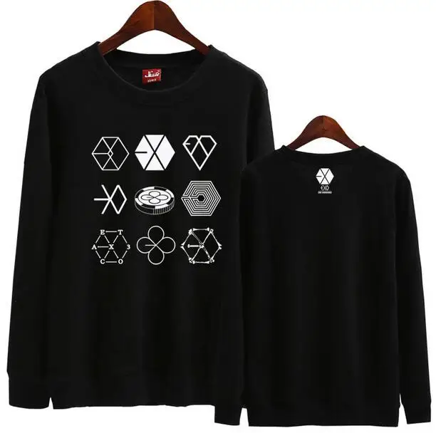 

Kpop exo concert same 9 logos printing o neck sweatshirt for exo l unisex pullover fashion thin hoodies spring autumn hoodie