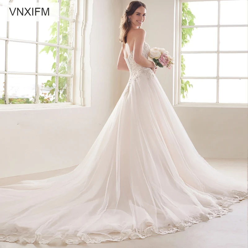 Винтаж пляжные свадебные платья 2019 без бретелек спинки Фея кружевные апликации