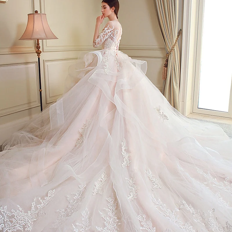 Свадебное платье белое кружевное невесты свадебное длинное vestido de noiva TS485