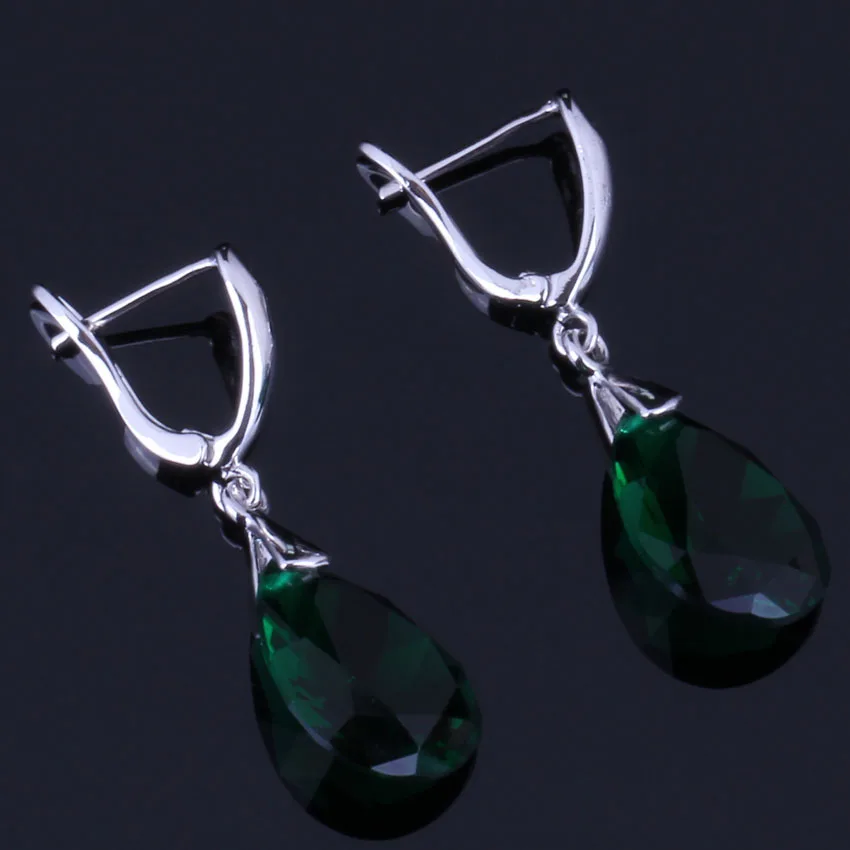 

Very Good Water Drop Green Cubic Zirconia Silver Plated Drop Dangle Earrings V0349