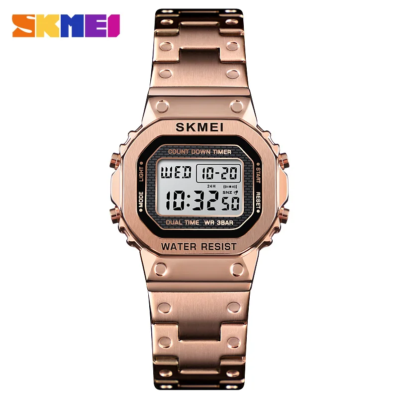 SKMEI 1433 Sport Watch Ladies Digital Led Alarm Clock Luxury Stainless Steel Waterproof Chronograph Women Wristwatch reloj mujer | Наручные