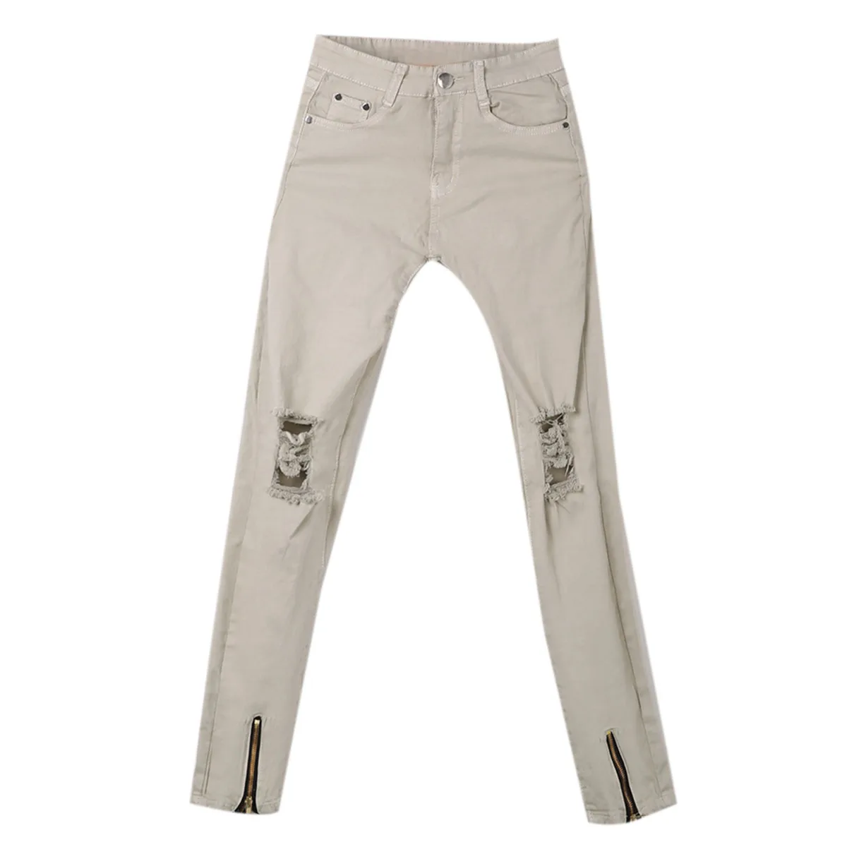 Мужские обтягивающие Подиумные прямые джинсовые штаны на молнии рваные джинсы |