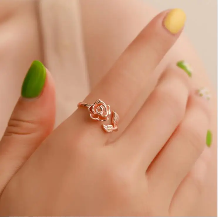 Горячая мода регулируемые кольца позолоченные и Посеребренные розы листья ветки