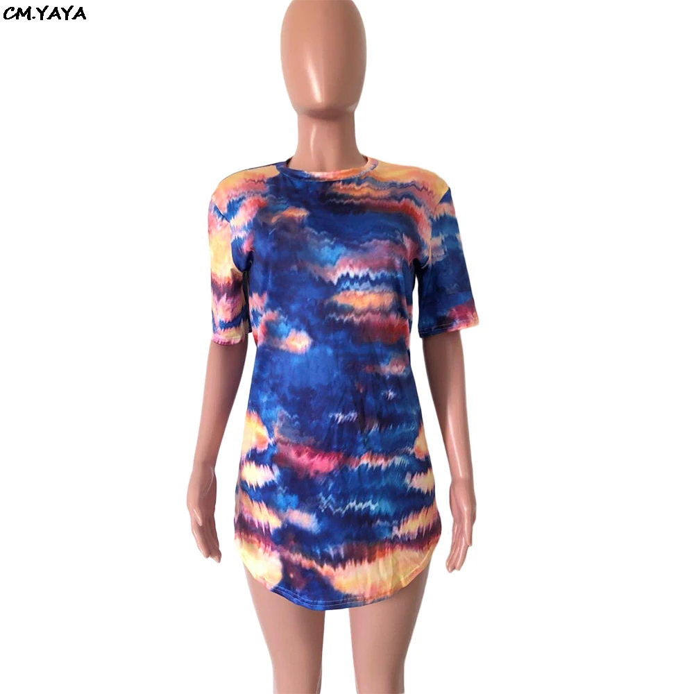 Женское свободное платье-футболка с круглым вырезом и короткими рукавами