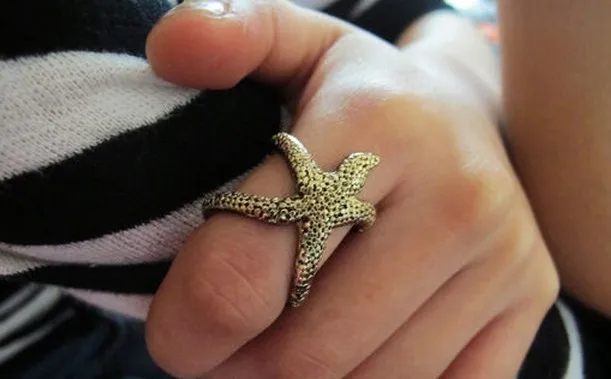 Кольцо на палец в стиле ретро бронзовое золотое из сплава|starfish ring|finger ringring bronze |