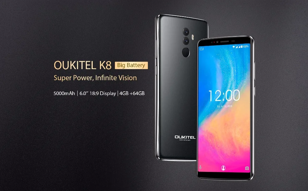 Oukitel K8 6," FHD+ 18:9 MTK6750T Восьмиядерный телефон Android 8,0 4 Гб ОЗУ 64 Гб ПЗУ 5000 мАч отпечаток пальца Лицо ID смартфон